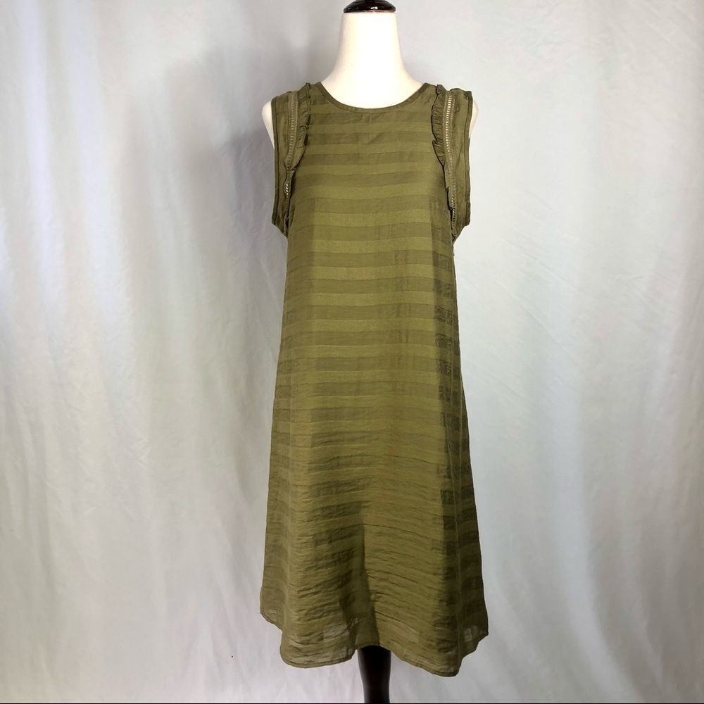 NWT Ann Taylor olive green sleeveless stripe dress 4